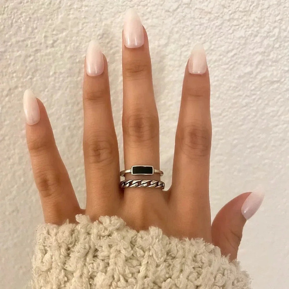 925 Sterling Silver Dainty Black Bar Ring Minimalist Stackable Ring Link Ring - Picture 2 of 7